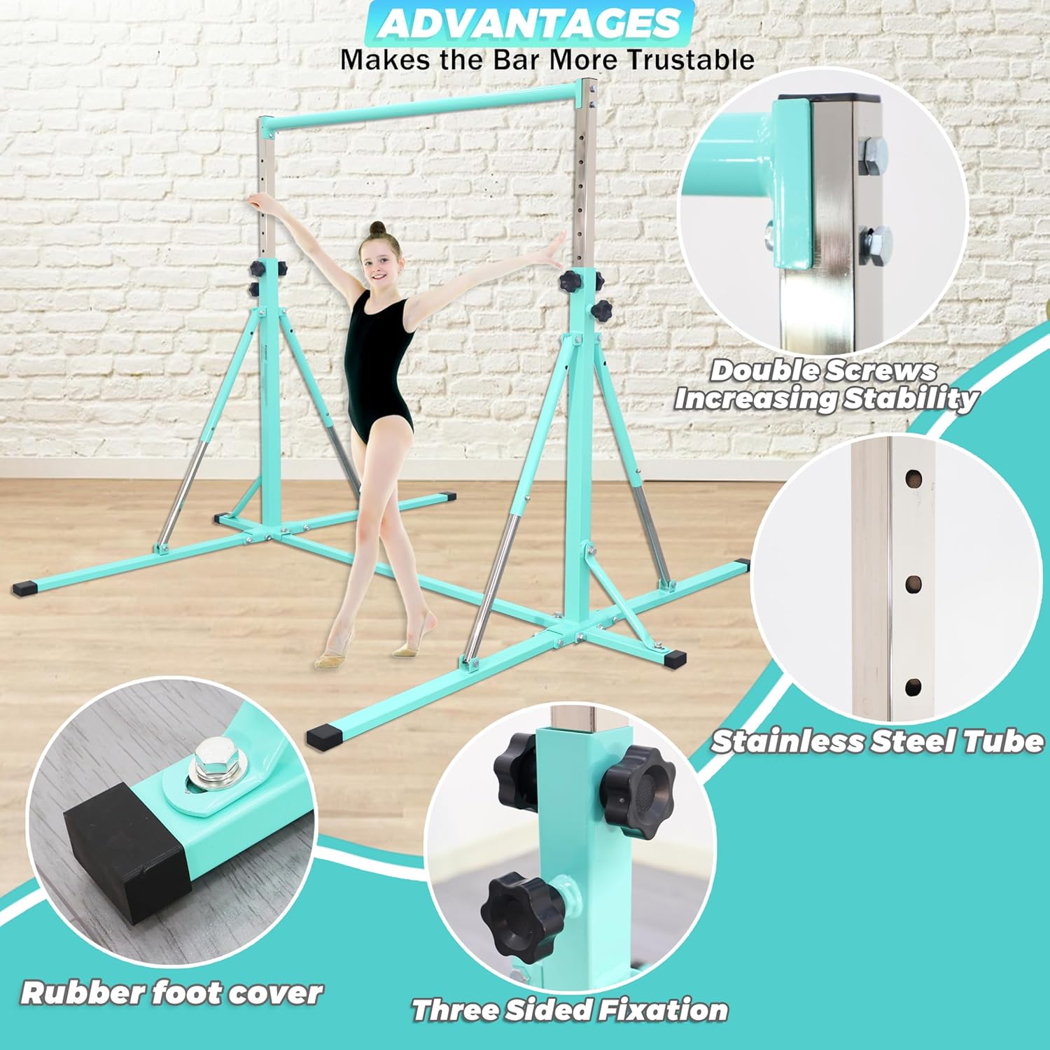 Foldable Gymnastics Bar,5FT Horizontal bar,Adjustable Kids Training bar for Kids Ages 3-15,Kids Gymnastics bar,Triangle Stable Structure-Gym Equipment for Home - Image 4
