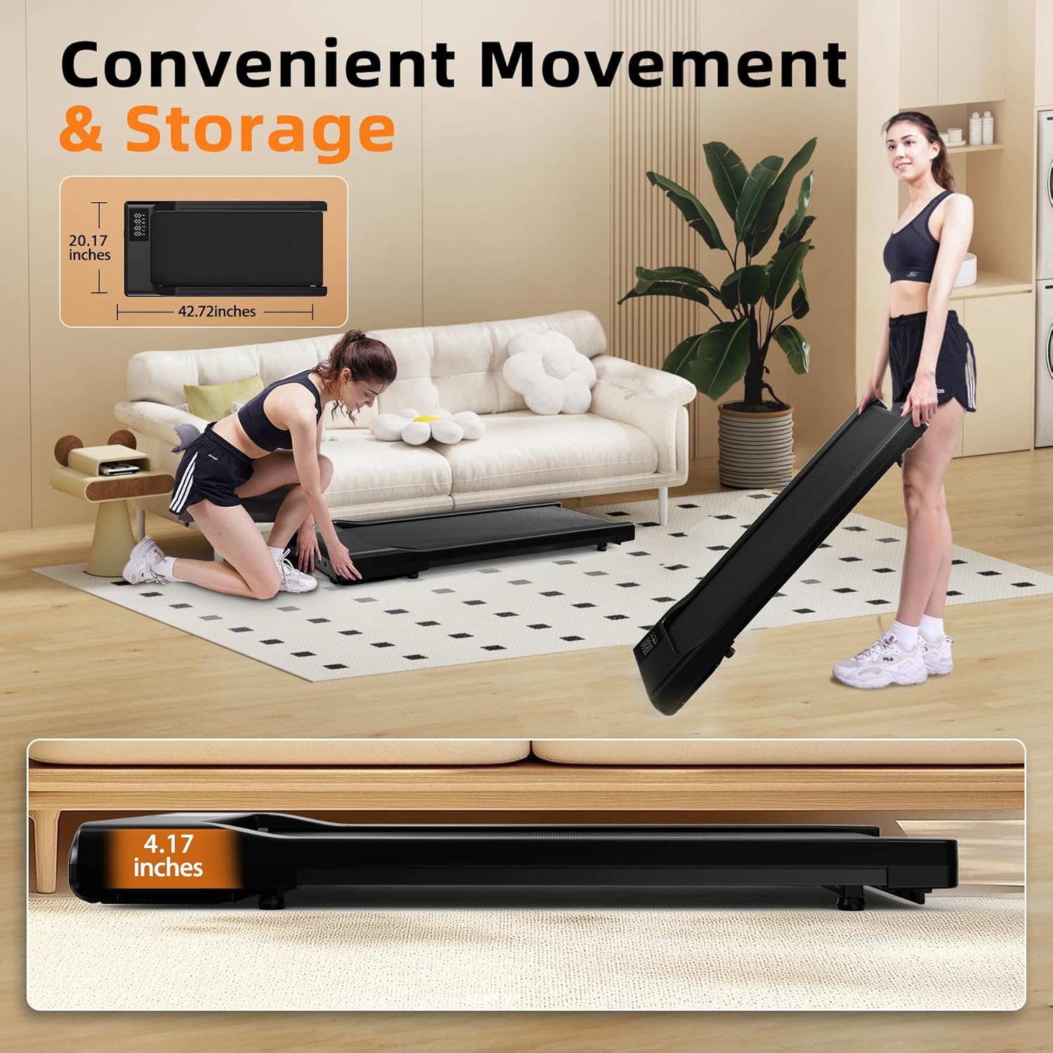 DeerRun 2025 Upgrade Walking Pad - Raceable Smart Under Desk Treadmill with Rewards Program, Quick Setup, 2.5HP, APP/Remote Control, LED Display, 300 lbs Capacity - Image 6
