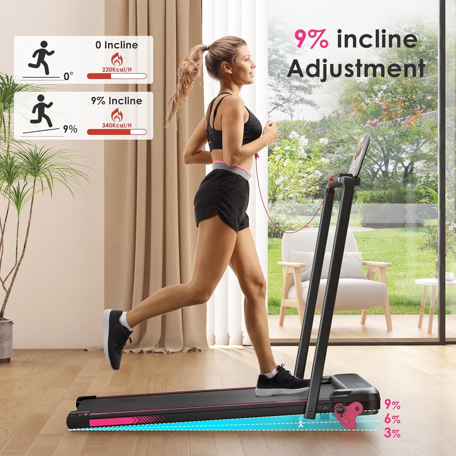 Walking Pad with Incline Portable Treadmill with Handle Bar for Home Office Under Desk Use Small Space Treadmill - Image 2