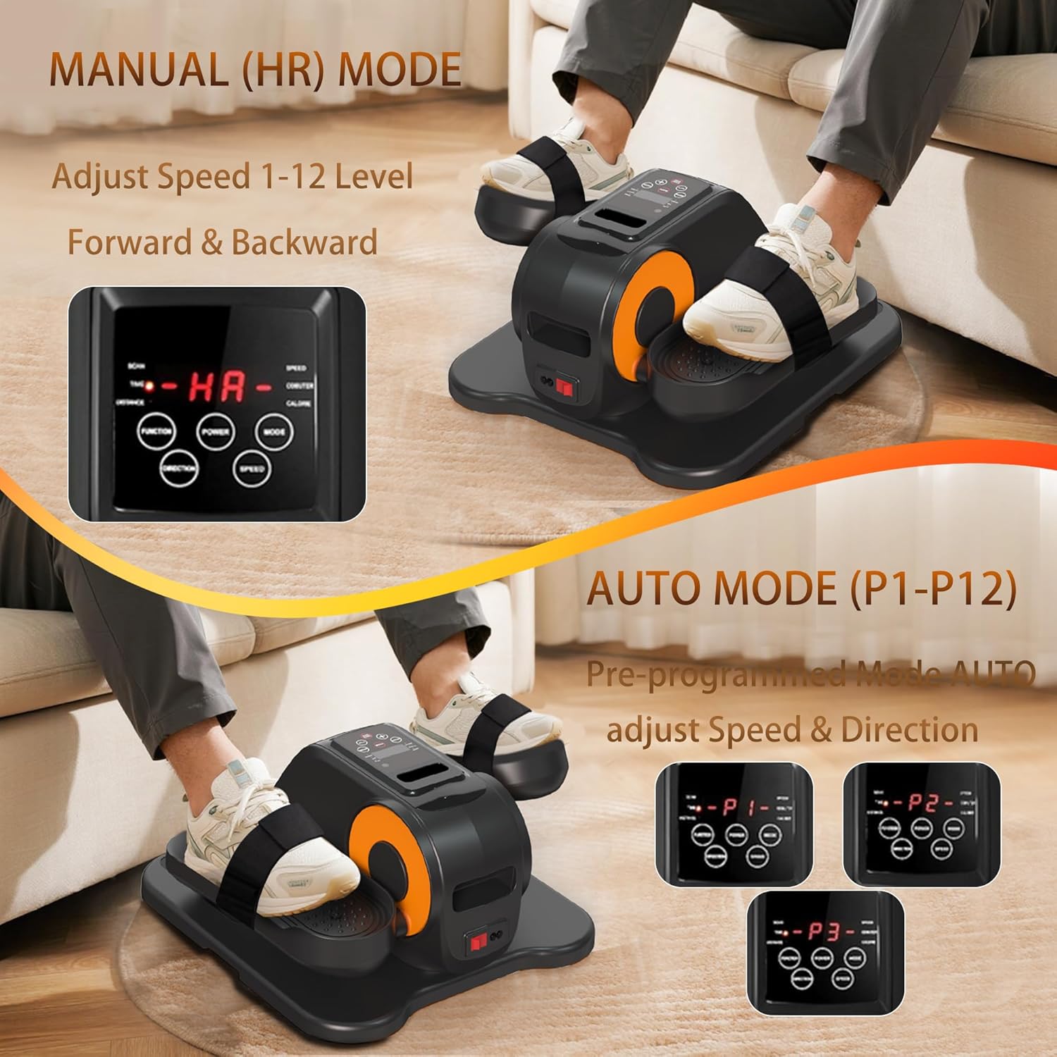 Under Desk Elliptical Machine, Elliptical Leg Exerciser for Seniors w/Remote, Electric Elliptical Exerciser as Seen on Tv, 12 Speed Levels, Manual & Auto Mode, Seated Pedal Exerciser for Home - Image 6