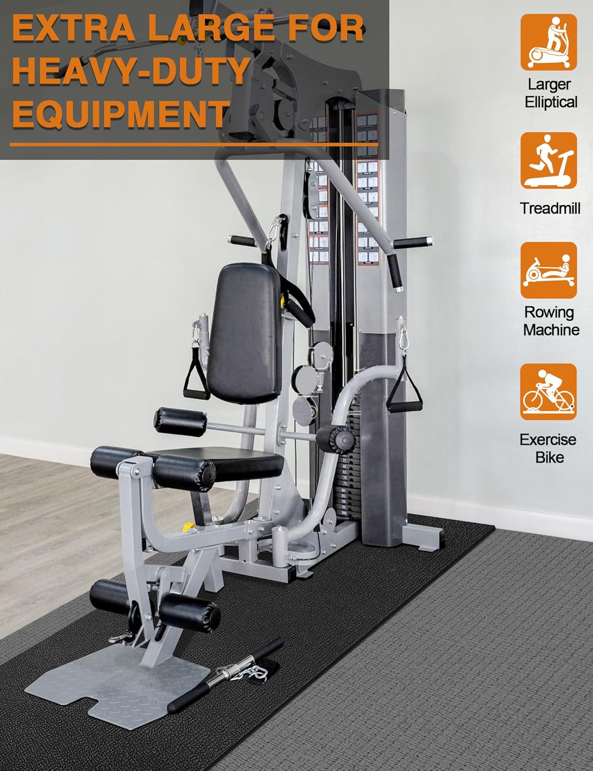 Treadmill Mat, 5'x2.5'/5.6'x2'/6.5'x3'/8'x3',6mm Thickness Exercise Equipment Mat for Carpet Hardwood Floors, Compatible with Walking Pad,Spin Bike,Elliptical Trainer,Rowing Machine - Image 4