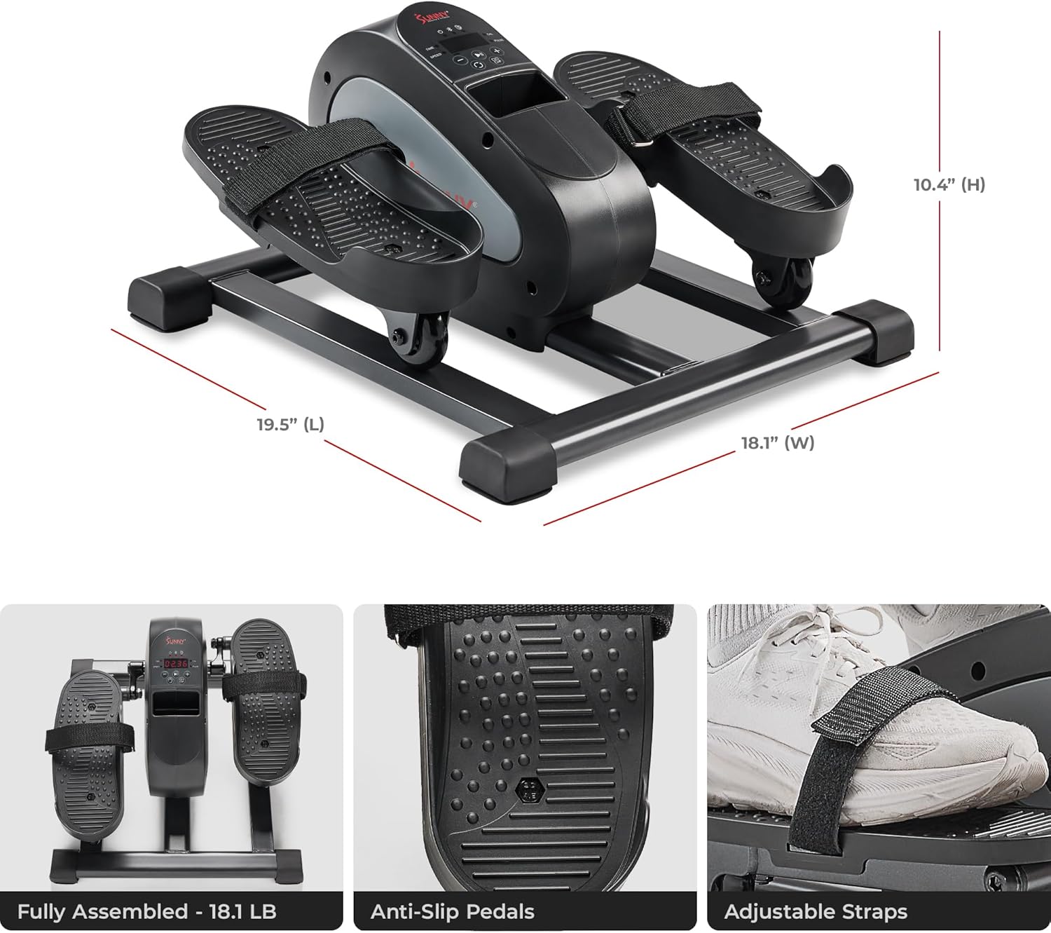 Sunny Health & Fitness Smart Mini Elliptical Trainer, Indoor Under-Desk Pedal Exerciser for Mobility & Cardio Workout, Free SunnyFit App Connection, Optional Motorized w/Remote Control - Image 6