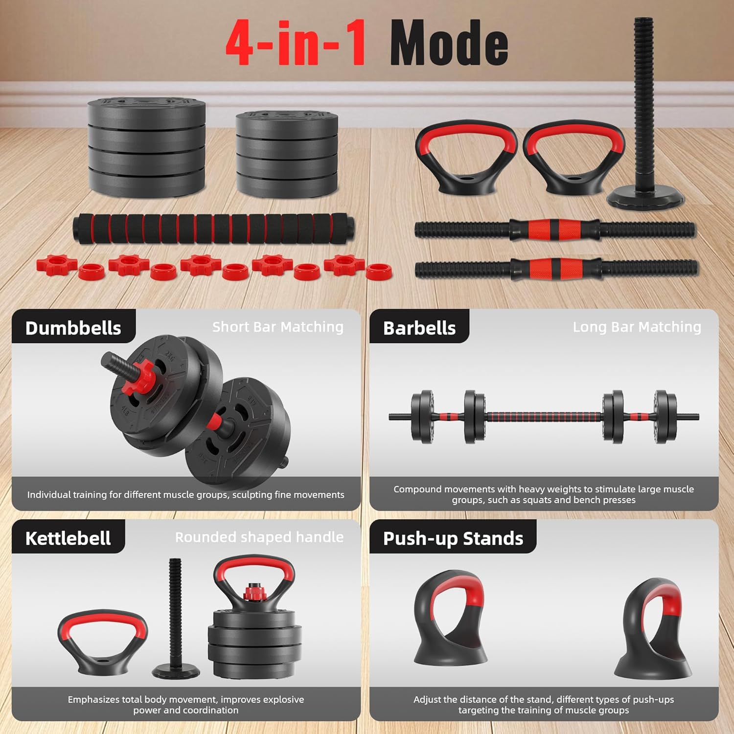Multi-Functional Portable Changeable Dumbbell and Barbell Kettlebell Set with Adjustable Weights, 40LBS or 60LBS Sets, Multiple Styles - Image 5