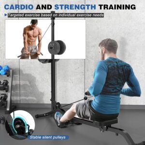 BEKING Foldable Rowing Machine Adjustable LAT Pull Down and Low Row Cable Machine with High and Low Pulley Stations,2 in 1 Multi-Function Compact Rowing Machine for Home Gym Equipment