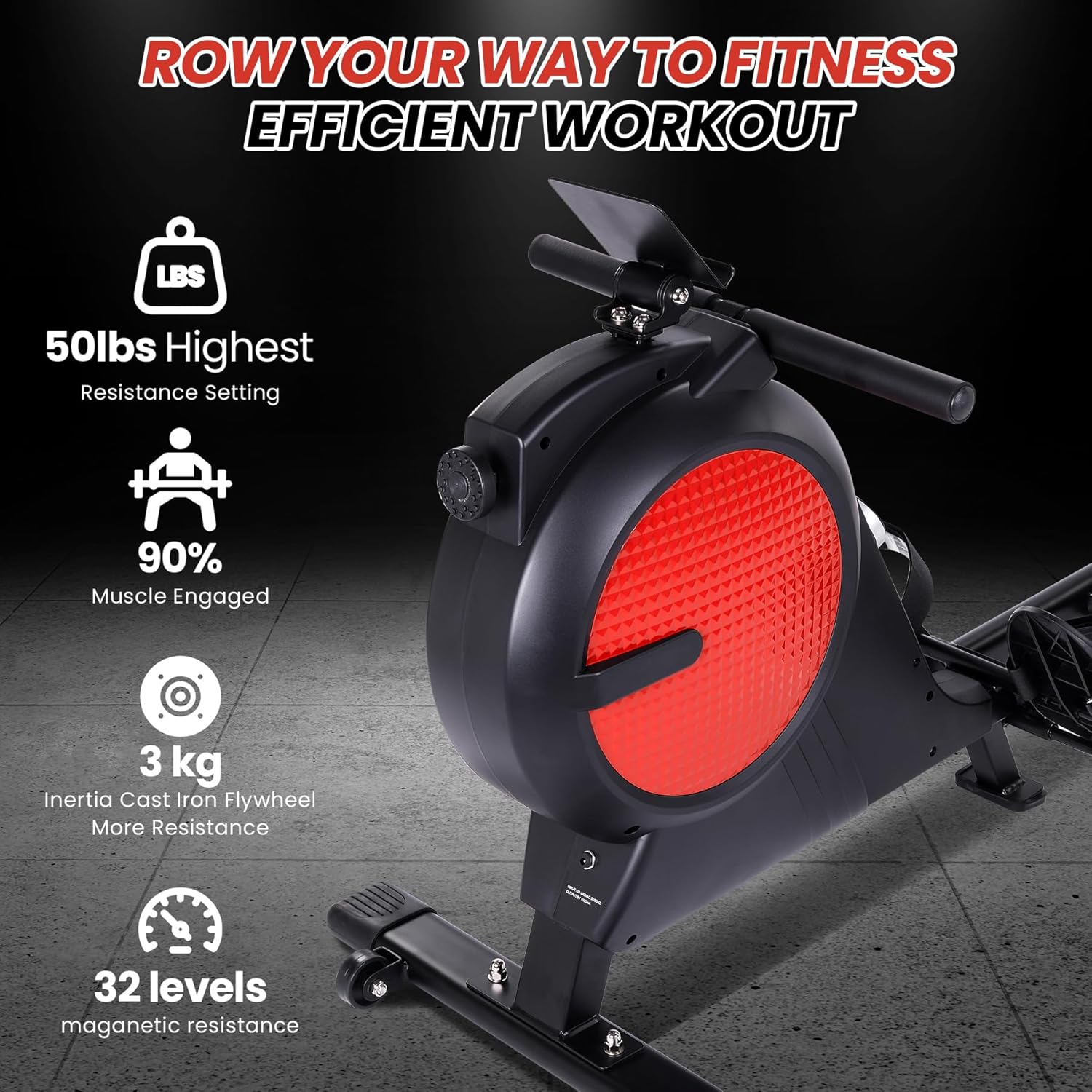 Magnetic Rowing Machine for Home with 350lb Weight Capacity, 14/32 Level Magnetic Resistance, Foldable & Compact Rower Machine, Exercise Equipment for Home Gym, Row Machine Movable - Image 4