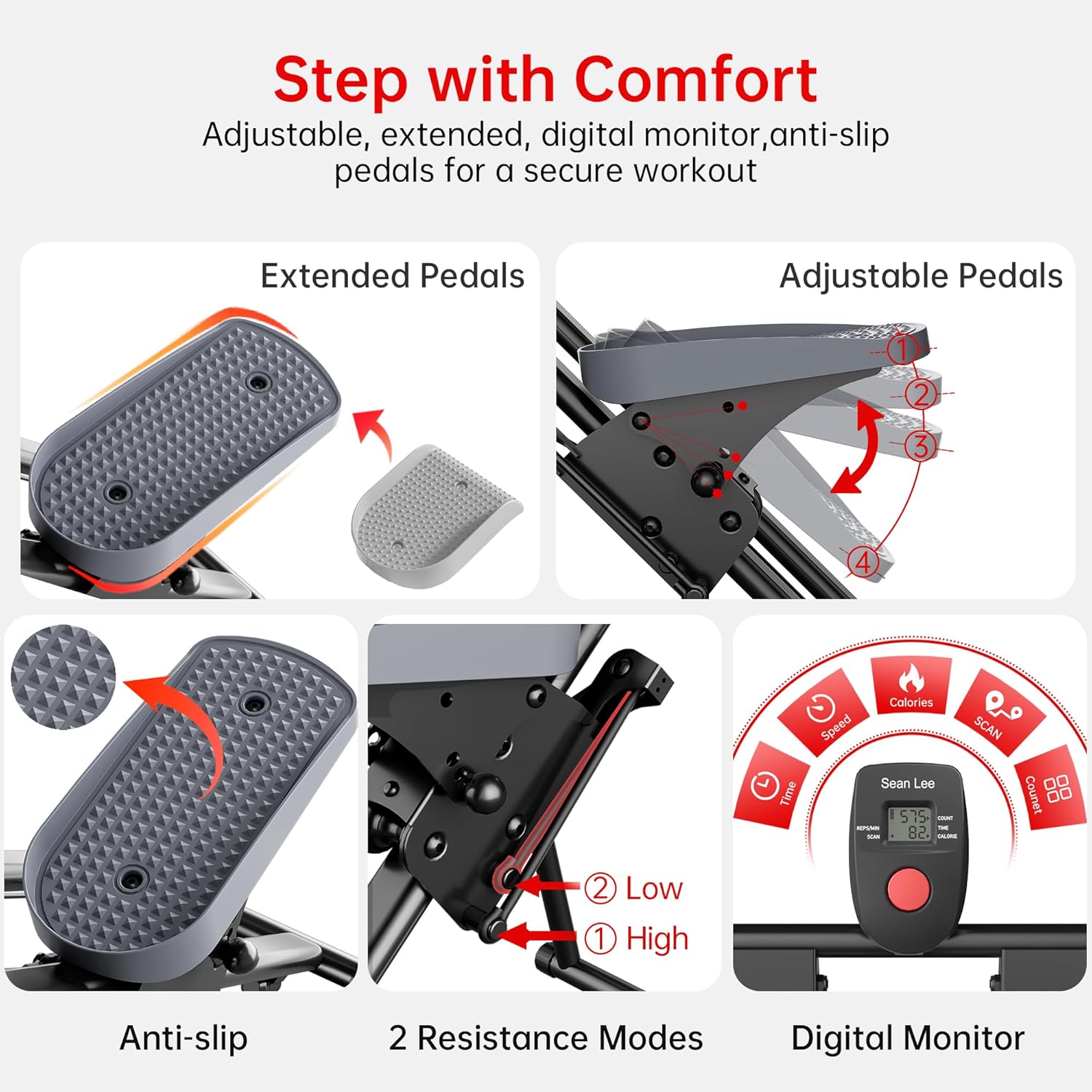 Stair Stepper Machine for Home with Device Holder & Silicone Floor Mat, Extra-Long Non-Slip Pedals Vertical Climber Exercise Machine - Image 3