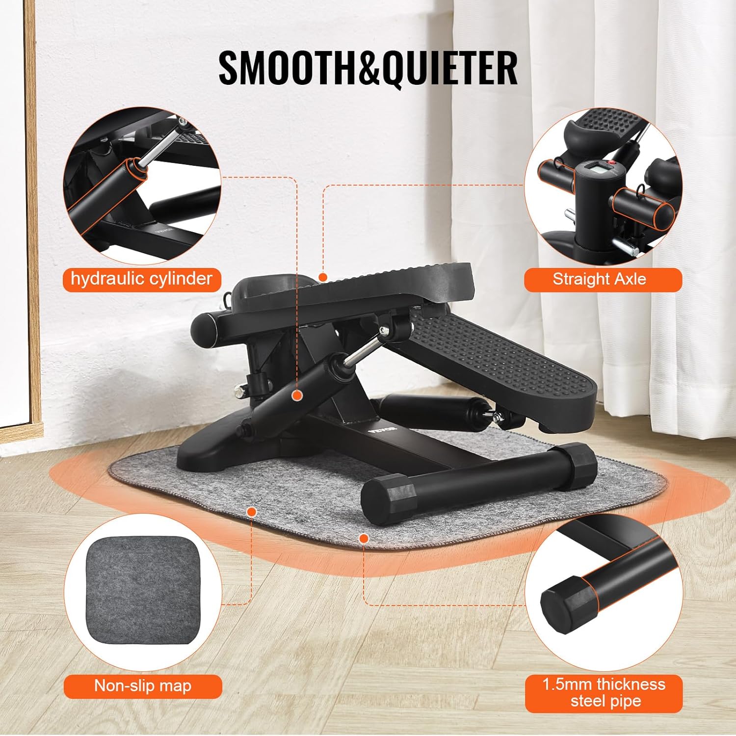VEVOR Stair Stepper, Mini Stepper for Exercise at Home, Hydraulic Fitness Stepper with Resistance Bands, Full Body Workout Cardio Equipment, Stair Climber with LCD Monitor, 330LBS Load Capacity - Image 4
