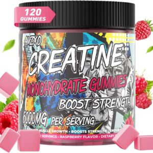 Creatine Monohydrate Gummies 6g for Men Women,Complex Creatine Monohydrate Chewable for Muscle Strength,Muscle Building,Energy Boost,Pre-Workout Energy Supplement,Vegan Raspberry – 120 Count