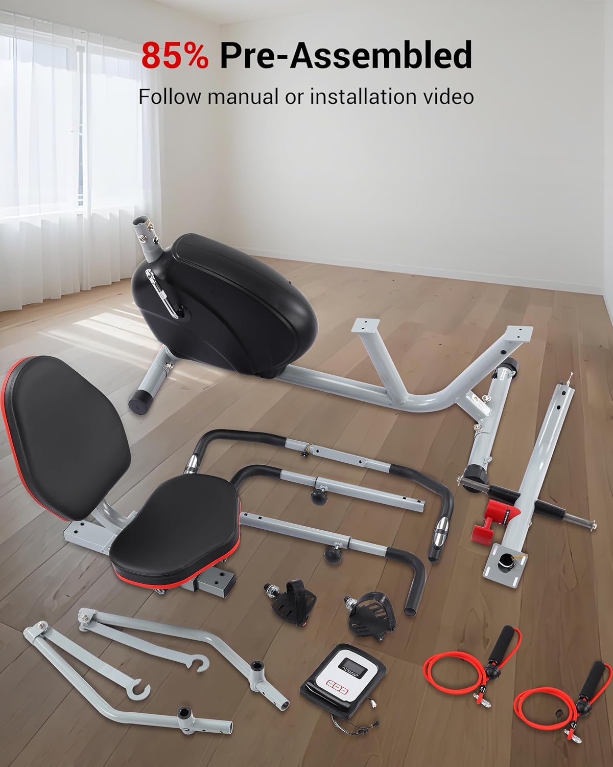 ECHANFIT Recumbent Exercise Bike with Arm Exerciser for Home - Elliptical Recumbent Cross Trainer with Backlit Display, Pulse Sensor, 8-Level Magnetic Resistance, 380LBS Weight Capacity - Image 8