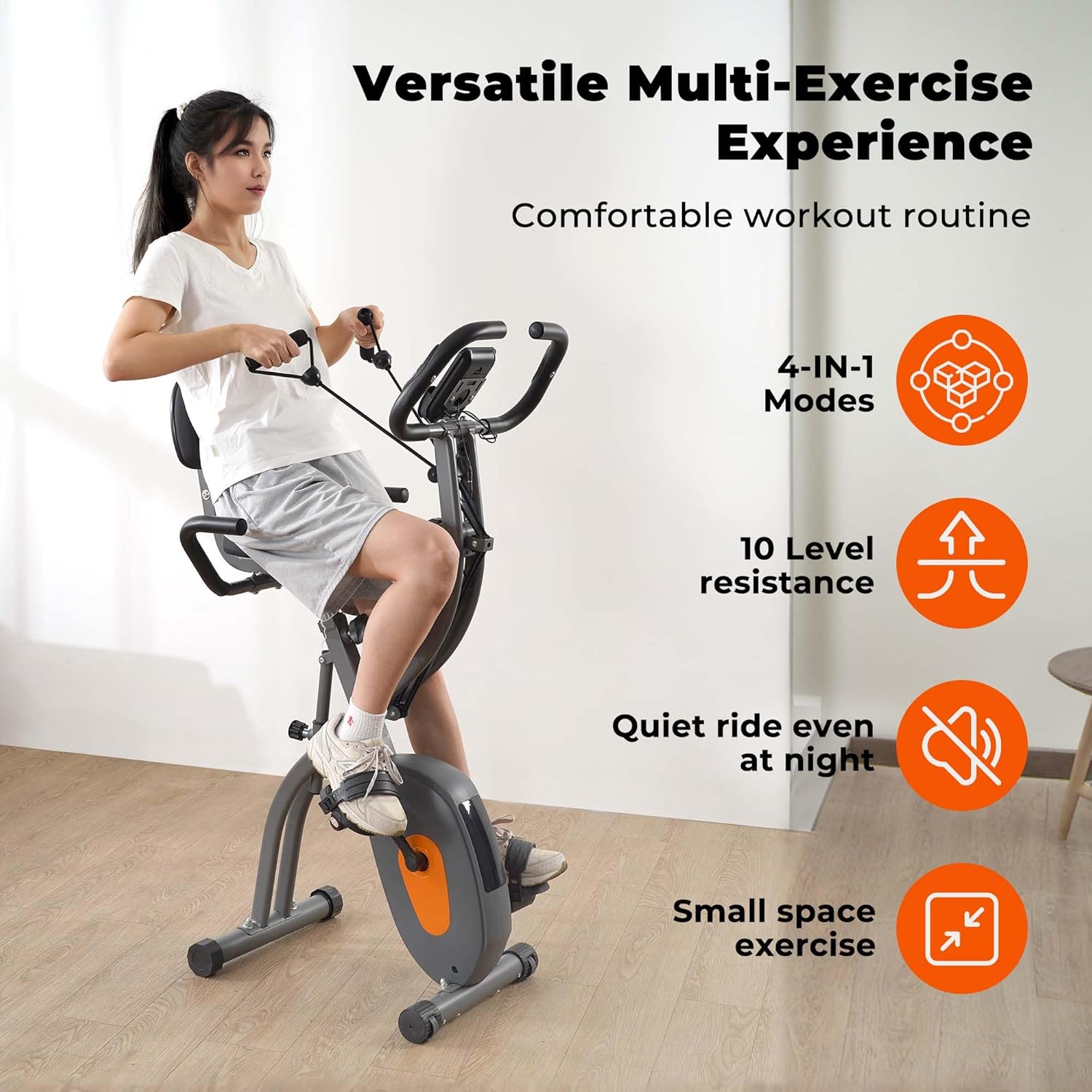 Exercise Bike Stationary Bike for Home Folding Exercise Bike with Arm Resistance Bands &Pulse Sensor LCD Monitor Recumbent Exercise Bikes for Home Workout - Image 7