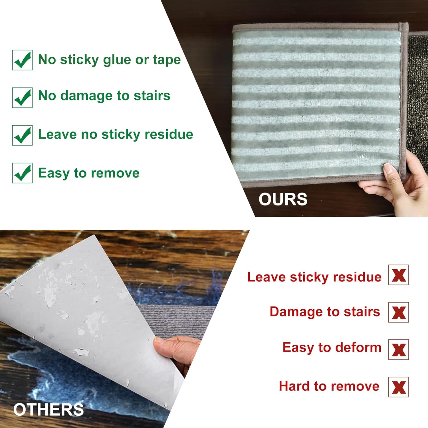 BEQHAUSE Stair Treads for Wooden Steps 28inX9in, Non Slip Carpet Stair Treads Indoor Stair Runners Machine Washable, Soft Stair Rugs Mat Surface Polyester TPE Backing, 15pcs, Brown - Image 7