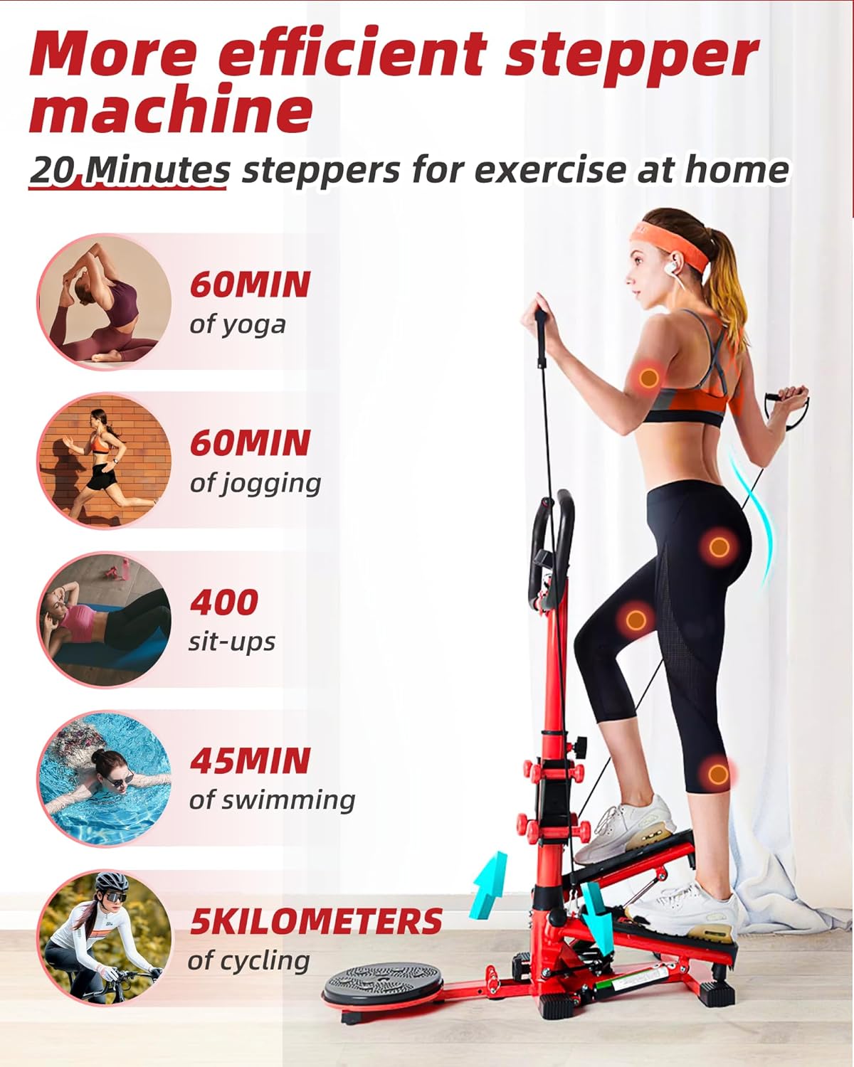 Wonderful Day Stair Steppers for Exercise at Home, Twist Stair Stepper Machine with Resistance Bands, LCD Monitor,300 lbs Loading Capacity - Image 2