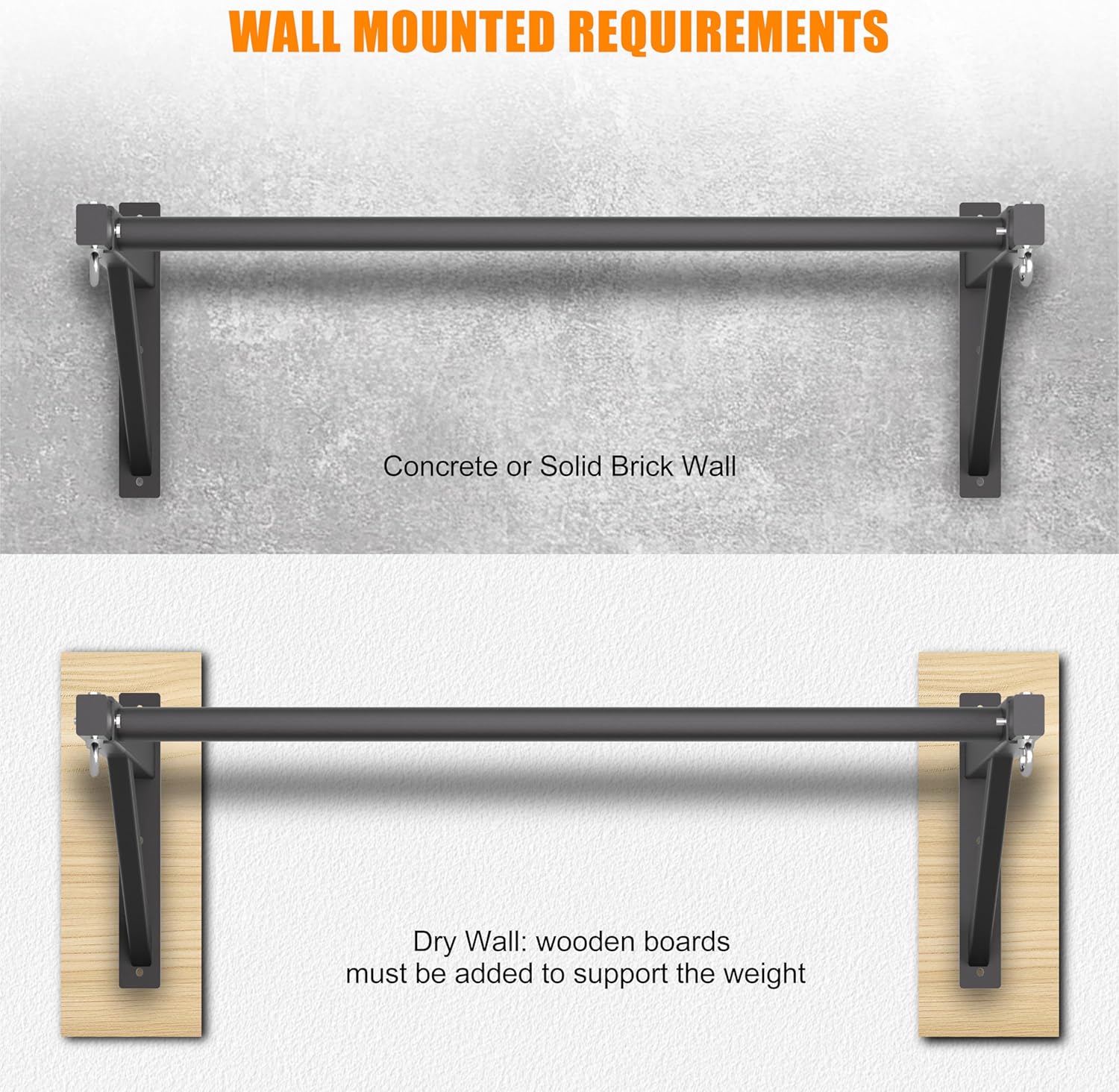 Pull Up Bar Wall Mounted, Heavy Duty 650 lbs Capacity Chin Up Bar, 48" Multi-Grip Strength Training Pull-up Bars, for Home Gym Garage/Backyard Total Body Workout, Ease Of Use Mounting - Image 5
