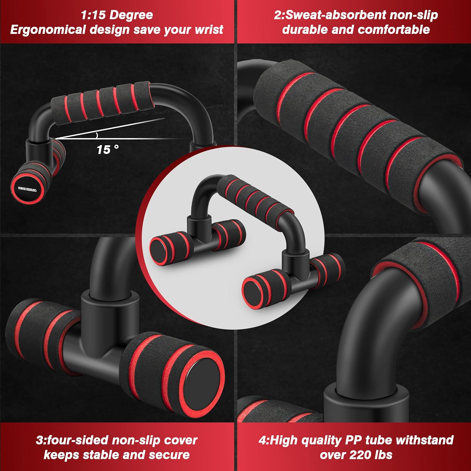 Push Up Bars, Calisthenics Equipment Push Up Handles for Floor, Perfect Push Up Bar, Pushup Bars with Non-slip Sturdy Structure Handle, Fitness Bars for Home & Workout - Image 4