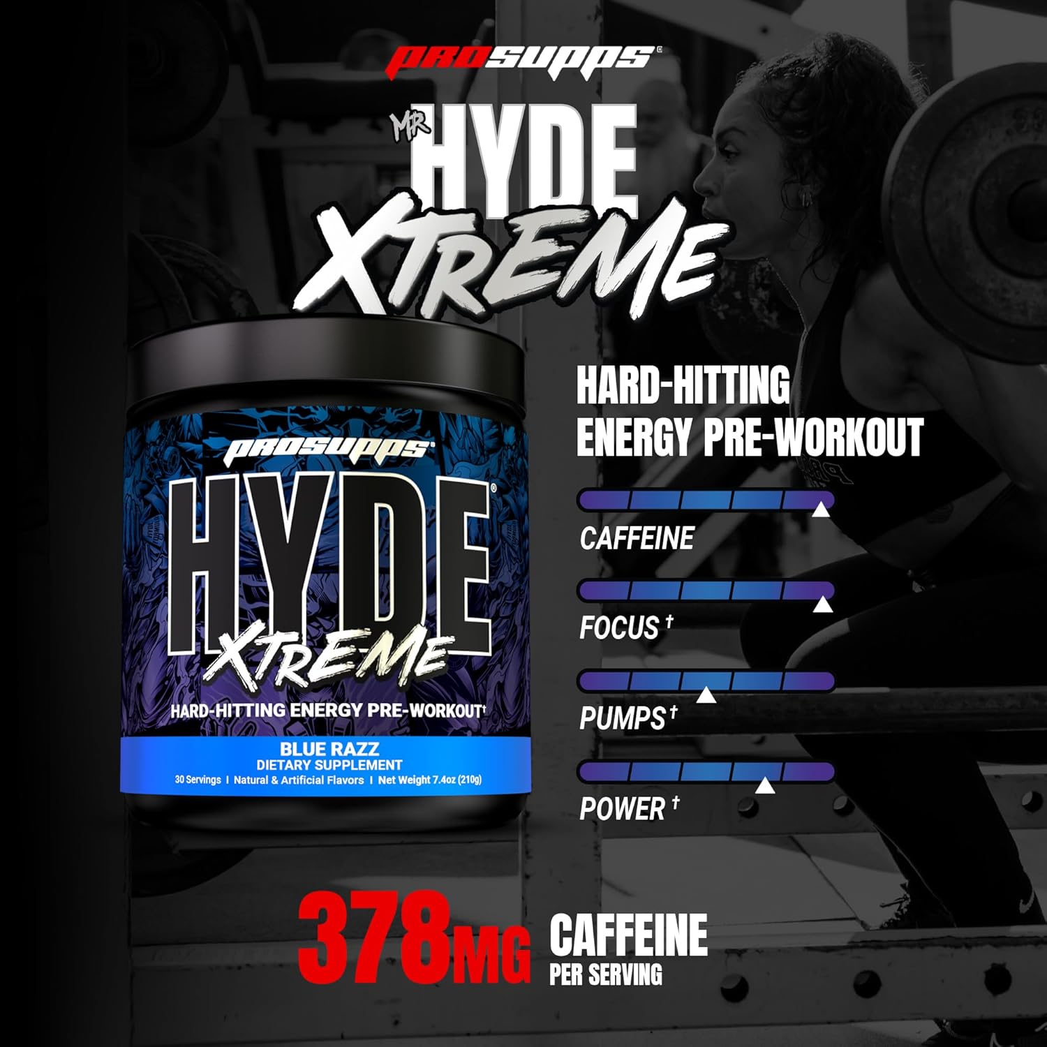 PROSUPPS Mr. Hyde Xtreme Pre Workout Powder with Creatine, Beta Alanine & Caffeine – Extreme Energy, Pumps, Focus & Performance - Fitness & Gym Supplements for Men & Women (Blue Razz, 30 Servings) - Image 2