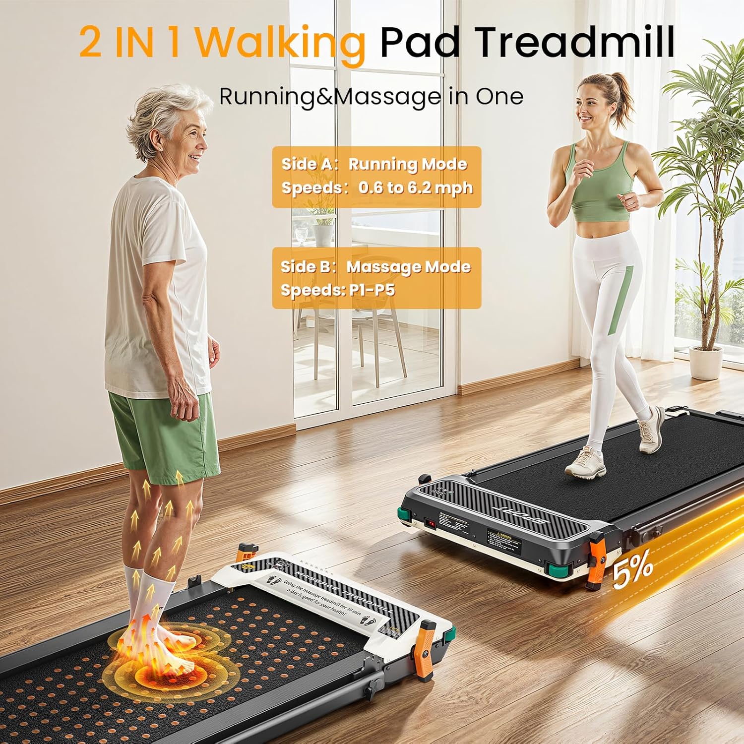Walking Pad with Incline - Dual-Sided 2 in 1 Under Desk Treadmill with Shiatsu Foot Massager, 330LBs Walking Pad Treadmills for Home and Office, LED Display and Remote Control - Image 2