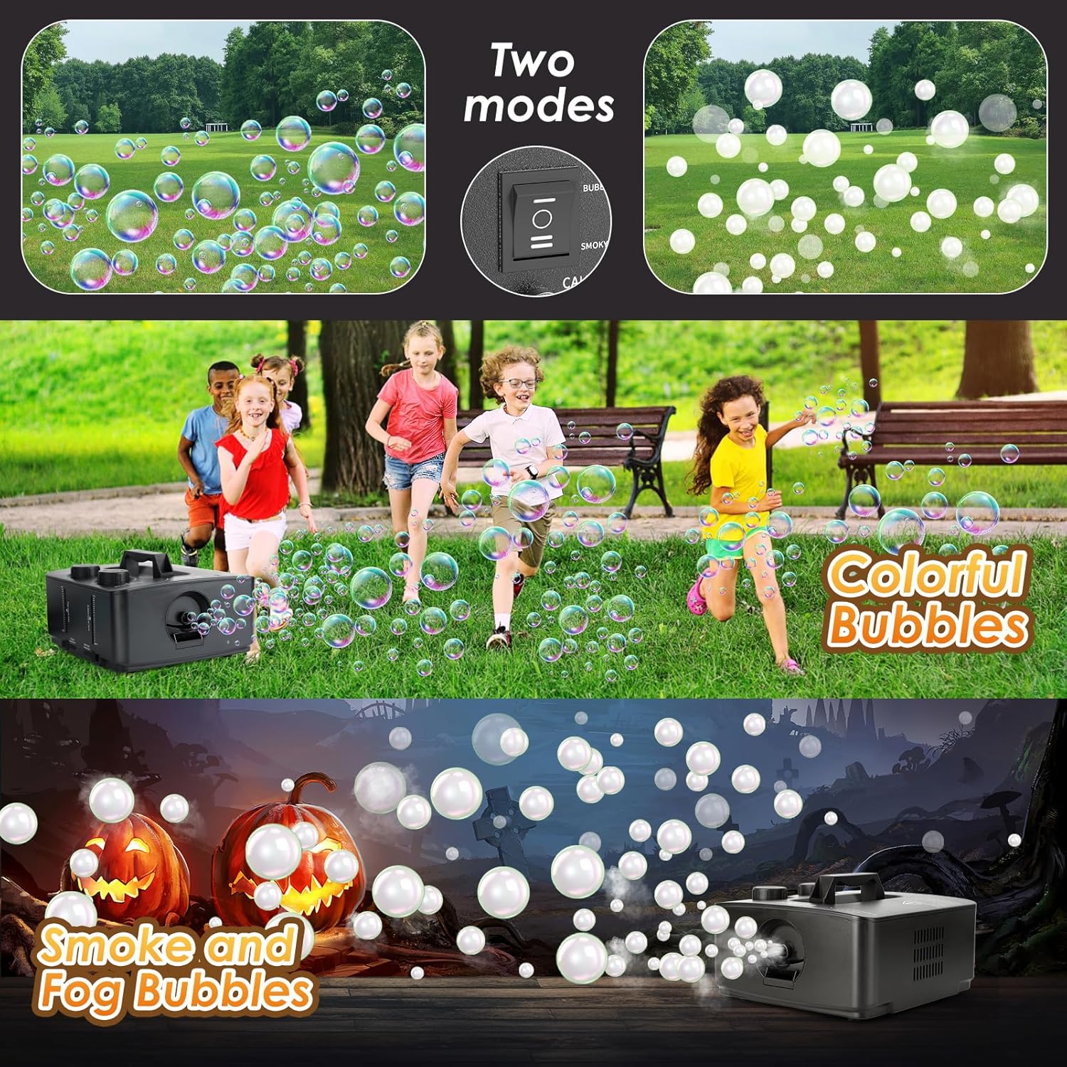 Fog Bubble Machine, 2 in 1 Professional Smoke Bubble Maker for Stage Party Halloween Christmas Wedding Birthday, 8000+Fog Filled Bubble Per Minute, 250W (Black) - Image 3