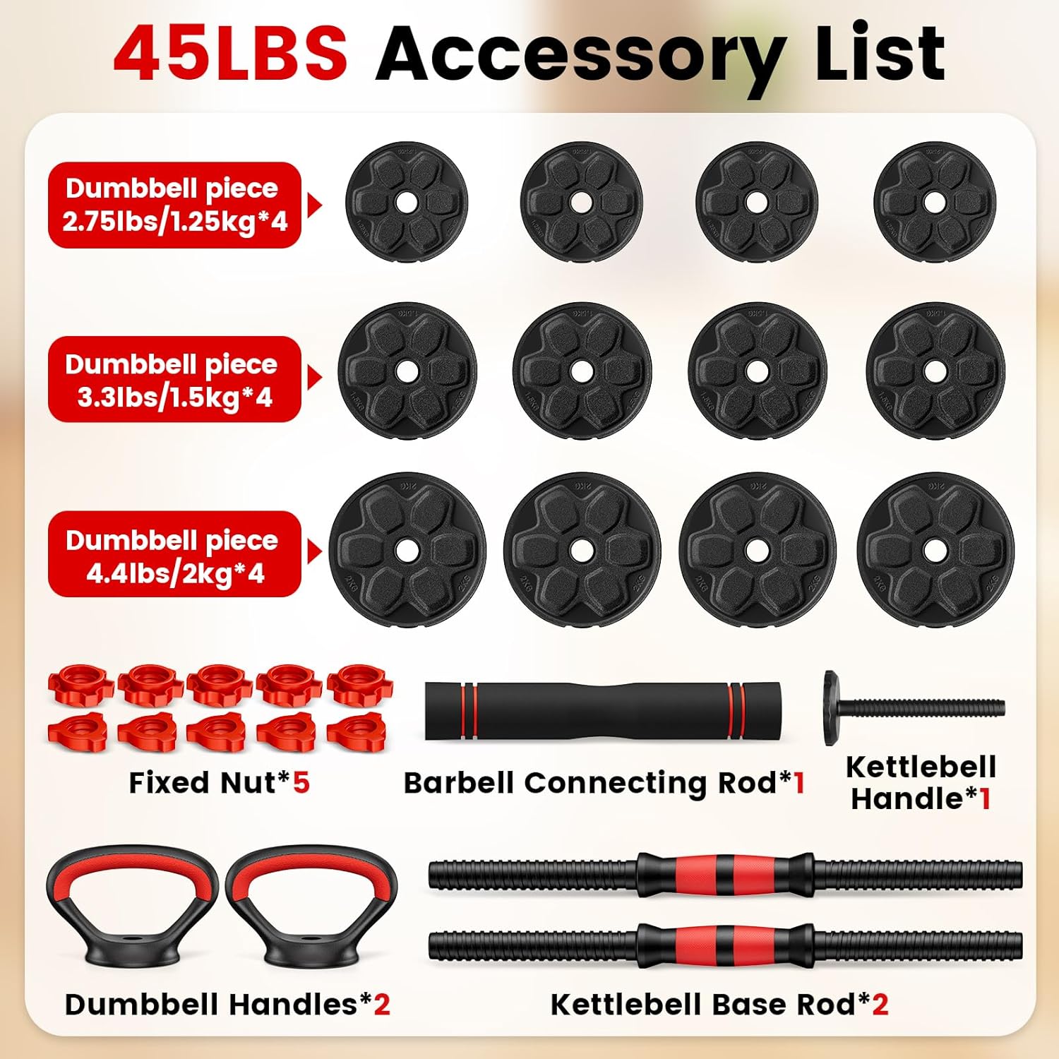 Adjustable Dumbbell Set, 20/33/45/70/90lbs Free Weight Set with Connector, 4 in1 Dumbbells Set Used as Barbell, Kettlebells, Push up Stand, Weight Set for Home Gym Suitable Men/Women - Image 3