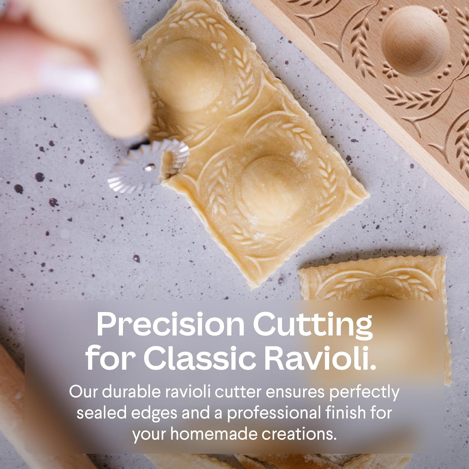 Cooking Gift Set Co. Artisanal Ravioli Maker Press, Wooden Ravioli Mold & Pasta Maker, Ravioli Press, Pasta Cutter Wheel, Ravioli Maker Tool, Guide Pasta Making Tools Set for Homemade Pasta (3 Piece) - Image 4
