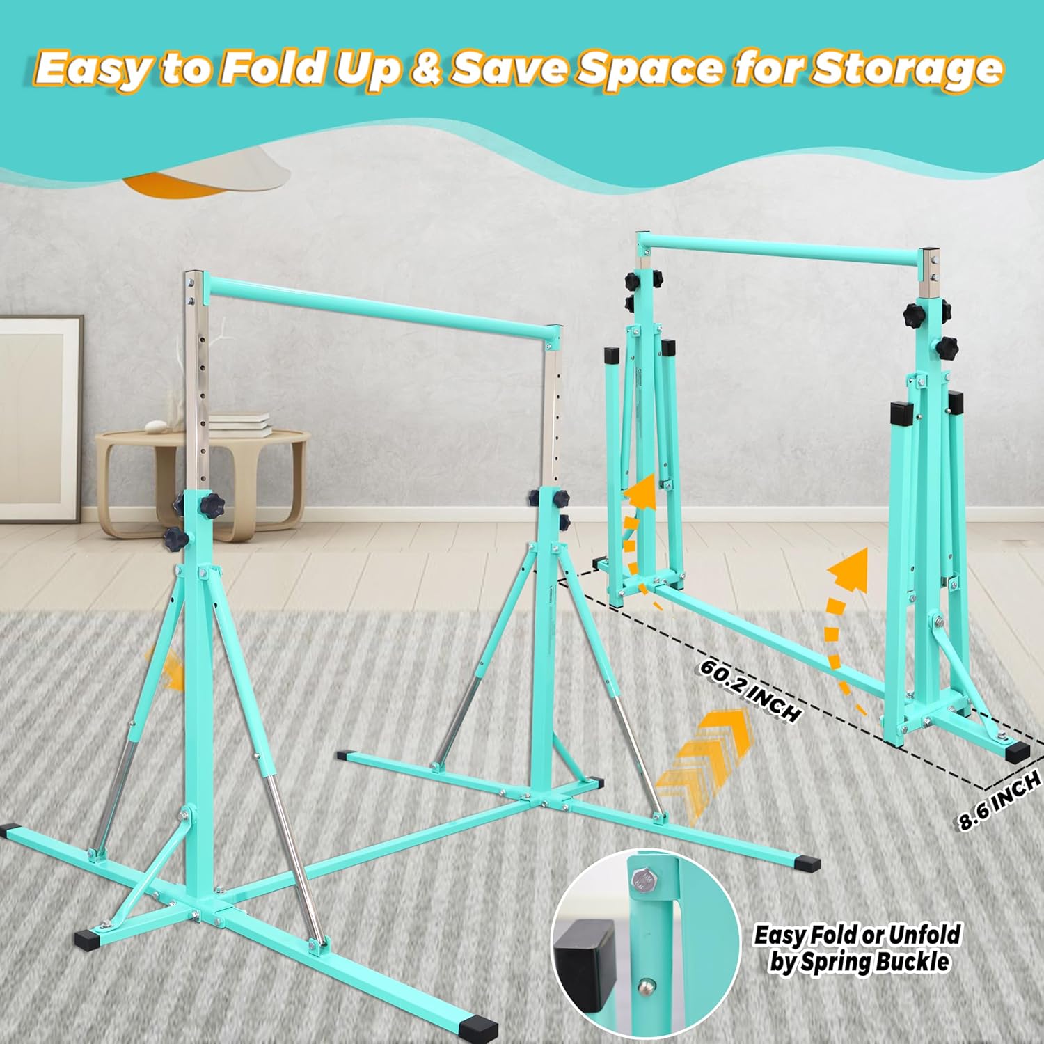 Foldable Gymnastics Bar,5FT Horizontal bar,Adjustable Kids Training bar for Kids Ages 3-15,Kids Gymnastics bar,Triangle Stable Structure-Gym Equipment for Home - Image 6