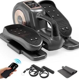 HARISON Under Desk Elliptical Machine with Multi-Functional LCD Display, Ellipse Leg Exerciser for Seniors with 12-Level Adjustable Speed and Resistance Bands