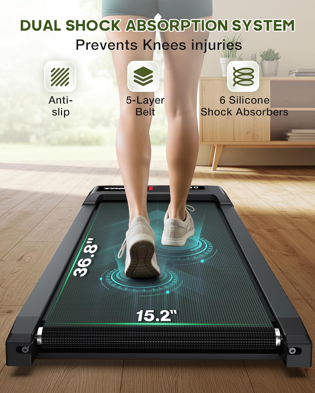 Walking Pad with Incline, Walking Pad Treadmill 300lb Capacity, Under Desk Treadmill Works with KINOMAP WELLFIT, 2.5HP Running Pad Small Treadmill for Home Office Apartment - Image 7