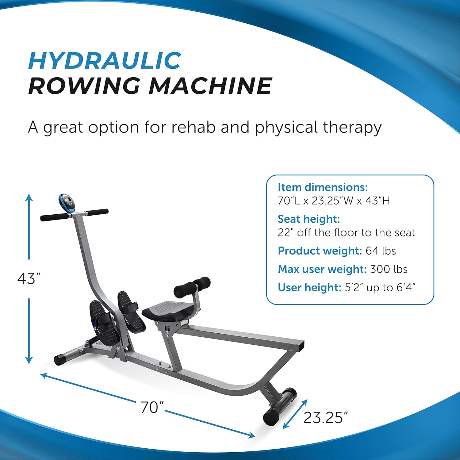 Stamina Hydraulic Rower Machine with Smart Workout App - Rowing Machine with Adjustable Resistance for Home Gym Fitness - Image 3