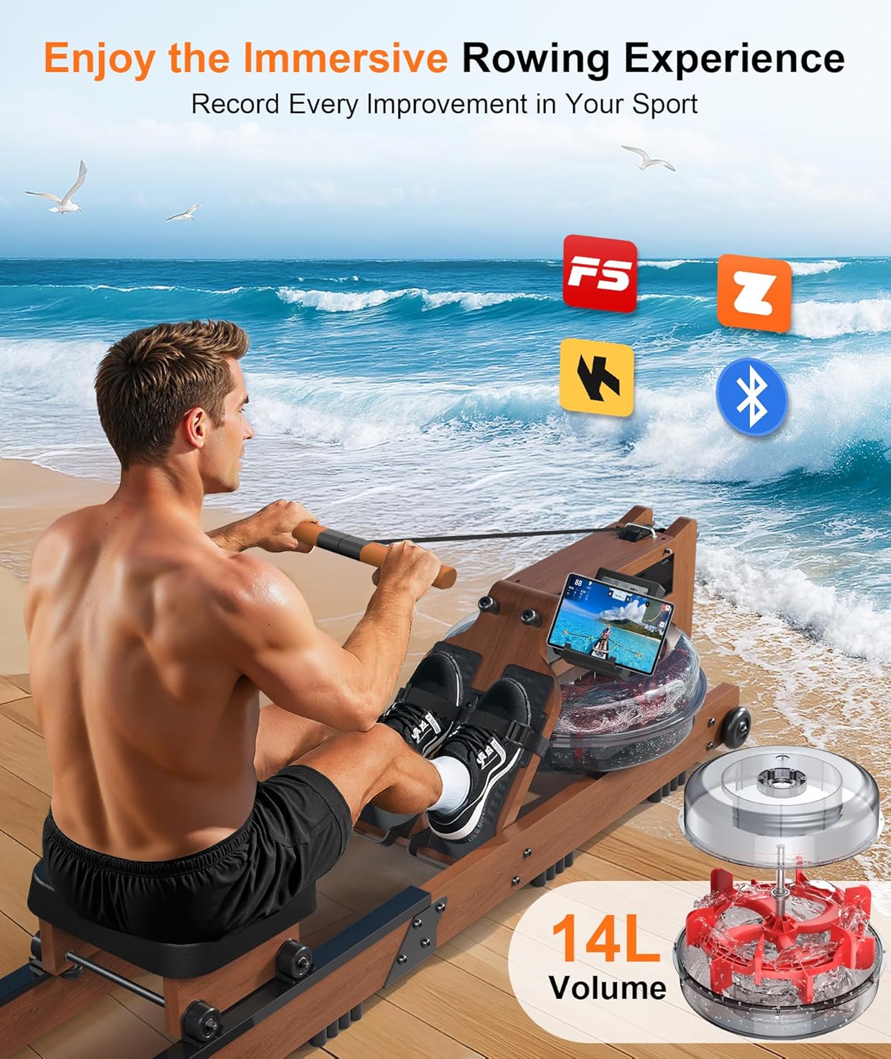 Rowing Machines for Home,Water Rowing Machine with Foldable Design,400LBS Capacity,LCD Monitor,Smooth Glide Rails,Comfortable Seat,Free App(Bluetooth) Supported for Immersive Water Rower&Home Gym - Image 4