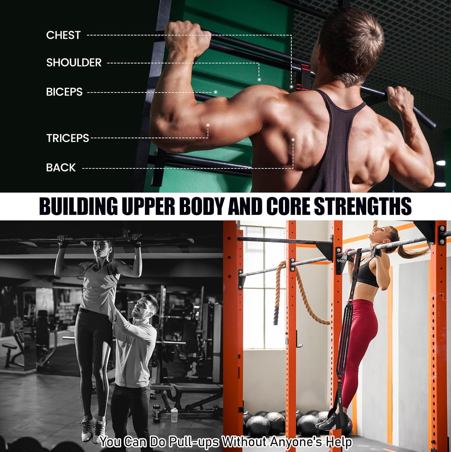Pull Up Assistance Bands 260lbs, Heavy Pull Up Bands Resistance Bands for Pull Ups Working Out with Feet Rest, Pull Up Bar Bands Assistance Bands Strength Training Workout Equipment, Height Adjustable - Image 6