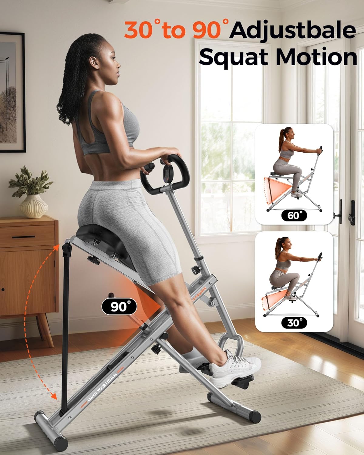 Sportsroyals Squat Machine for Home,Ride & Rowing Machine for Glutes Butt Thighs,Ab Back/Leg Press,Foldable & Easy Setup Exercise Equipment w/Adjustable Resistance,350lbs Capacity - Image 2