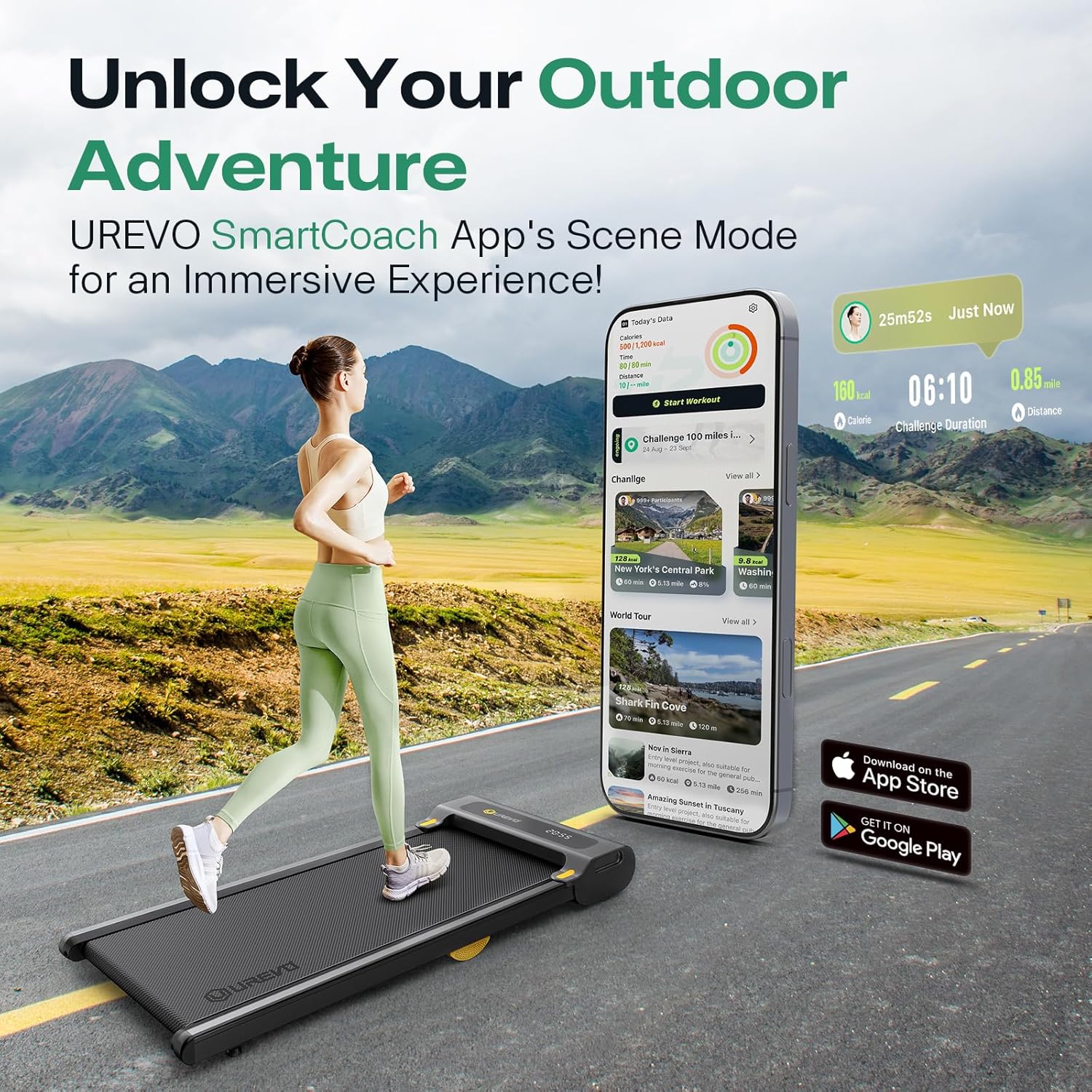 UREVO Walking Pad, Under Desk Treadmill for Home/Office, Portable Walking Treadmill 2.25HP, Walking Jogging Machine with APP 265 lbs Weight Capacity Remote Control LED Display - Image 2