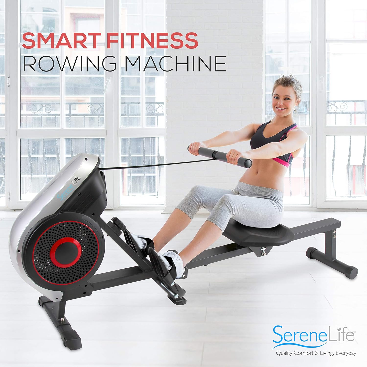 SereneLife Air & Magnetic Rowing Machine - Measures Time, Distance, Stride, Calories - For Gym or Home Cardio Workout - Image 6