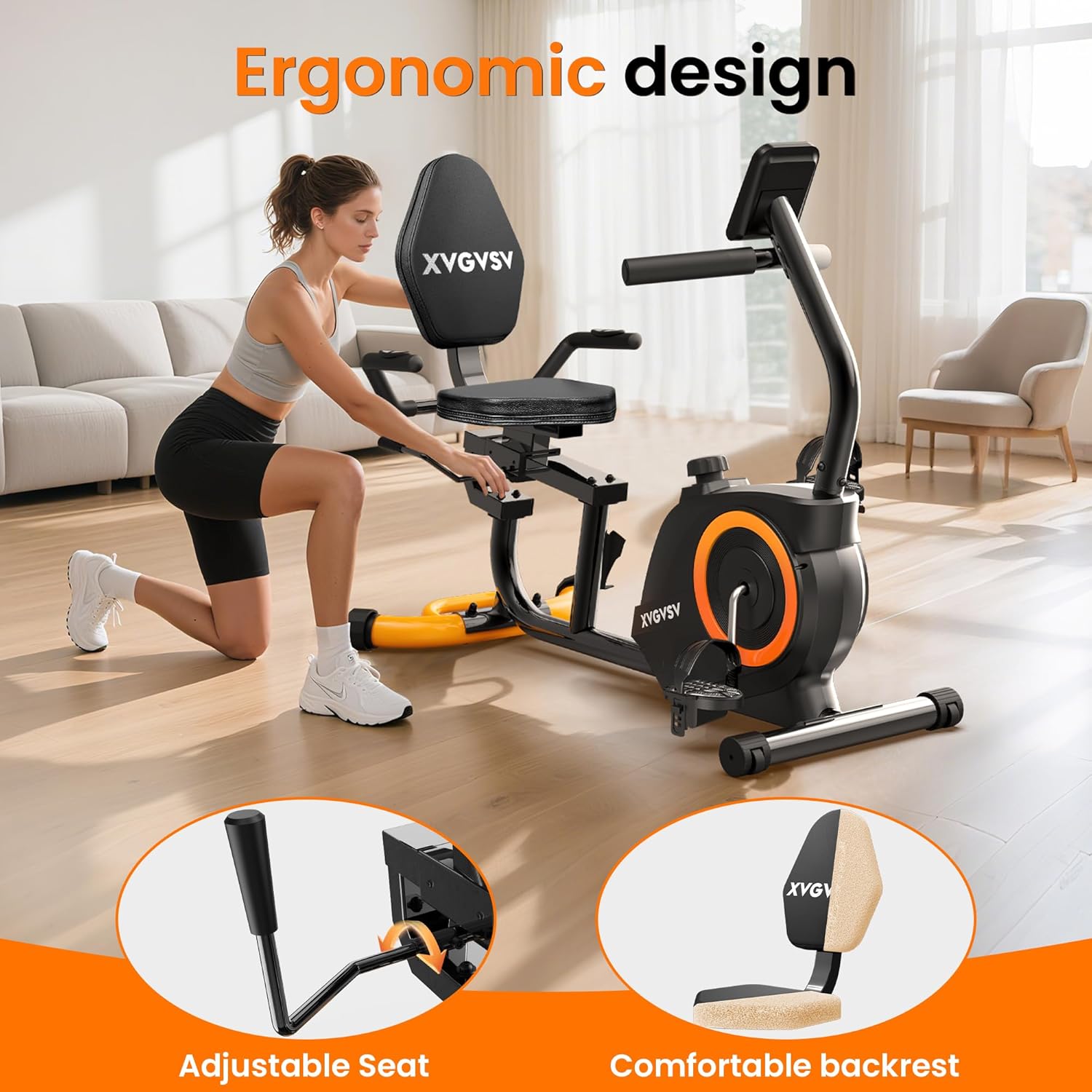 Recumbent Exercise Bike for Home Use, Quiet Recumbent Stationary Bikes for Adults & Seniors, 16-Level Resistance, Adjustable Seat, Supports 400LB, Pulse Sensors & LCD Display - Image 2