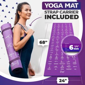 Instructional Yoga Mat with Carrying Strap: Cute Yoga Mat with 75 Illustrated Yoga Poses + 75 Easily-Followed Stretching Exercises – 1/4” Thick, Non-Toxic, Non-Slip Yoga Mats for Women and Men