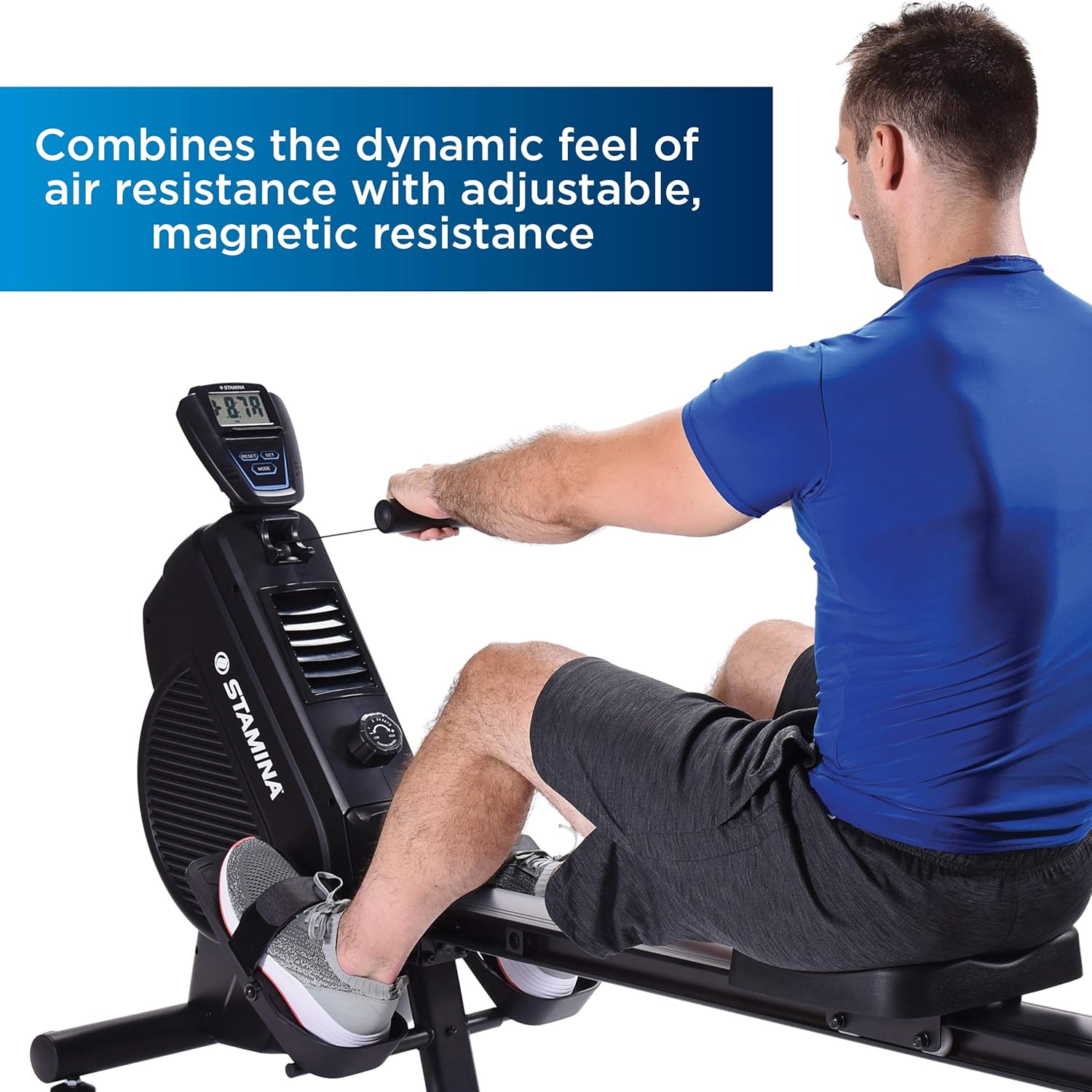 Stamina Dual Air and Magnetic Resistance Rowing Machine w/Fitness Coaching App - 8 Levels Magnetic & Air Resistance, LCD Monitor - Compact Rowing Machines for Home Use - Image 2