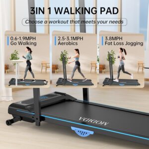 3-in-1 Under Desk Treadmill, Foldable Walking Pad for Home Office, Portable Electric Treadmill with Remote Control & LED Display, Compact Running Machine for Small Spaces, 300 lbs Capacity