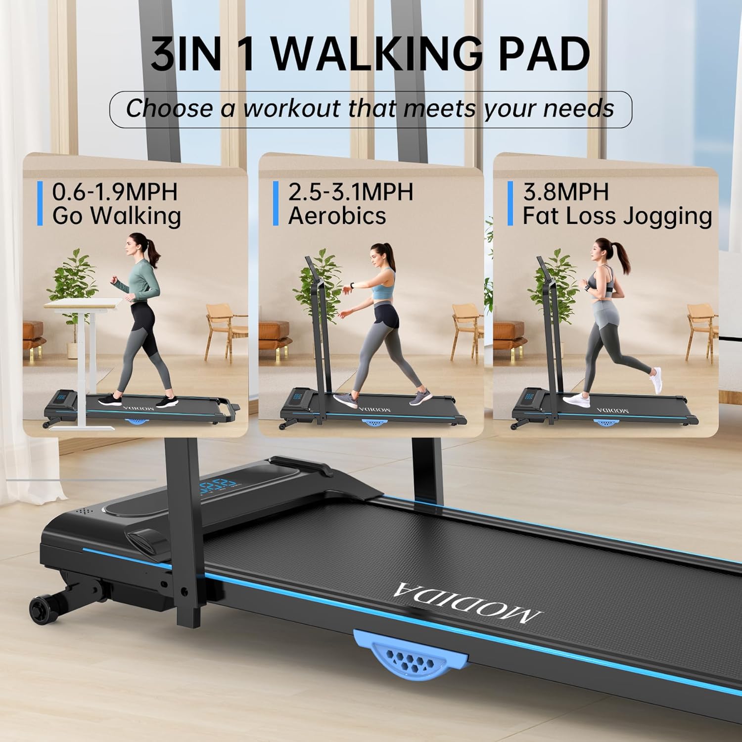 3-in-1 Under Desk Treadmill, Foldable Walking Pad for Home Office, Portable Electric Treadmill with Remote Control & LED Display, Compact Running Machine for Small Spaces, 300 lbs Capacity - Image 2