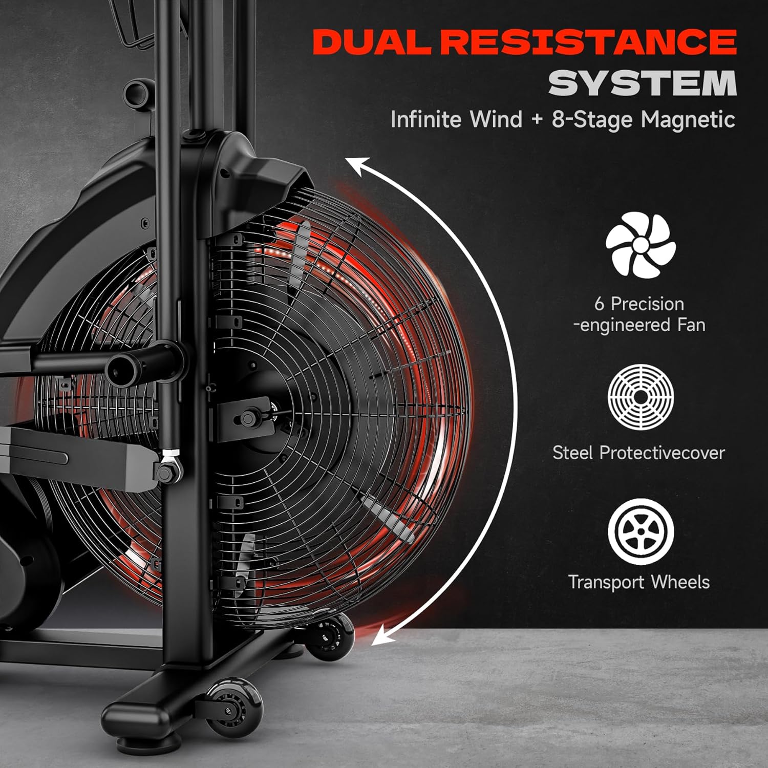 Air Bike, Exercise Bike with Magnetic & Air Resistance Fan Bike, Stationary Bike for Home Cardio Workout, Adjustable Indoor Cycling Bike with APP & Dual Action Handlebars, 350lb Capacity - Image 3