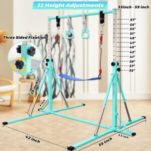 Foldable Gymnastics Bar,5FT Horizontal bar,Adjustable Kids Training bar for Kids Ages 3-15,Kids Gymnastics bar,Triangle Stable Structure-Gym Equipment for Home