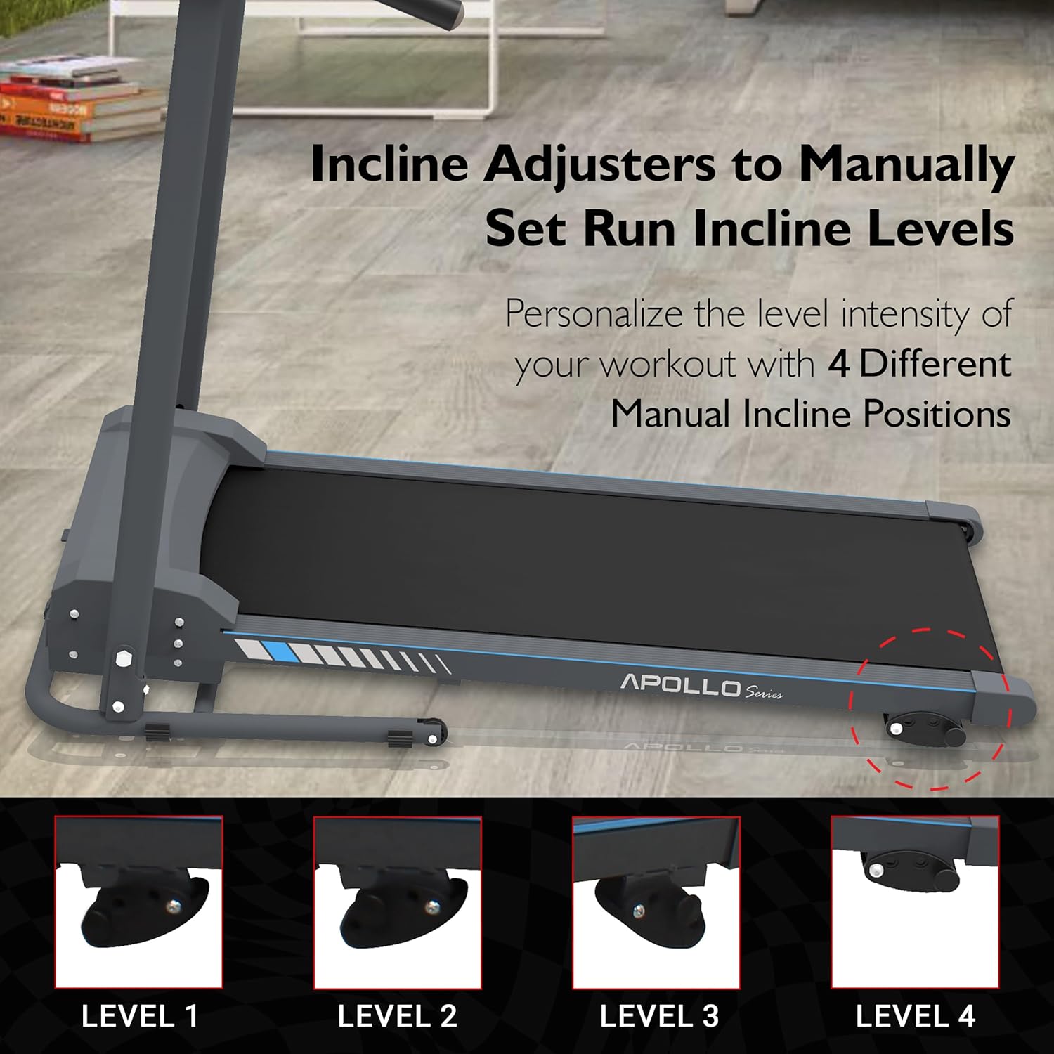 SereneLife Electric Folding Treadmill Exercise Machine - Smart Compact Digital Fitness Treadmill Workout Trainer w/Bluetooth App Sync, Manual Incline Adjustment, for Walking, Running, Gym - Image 3