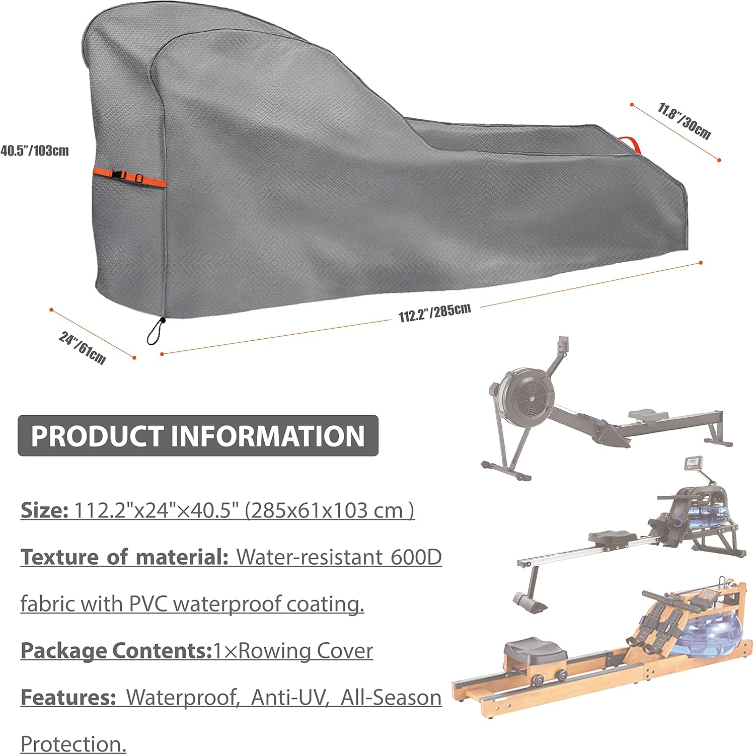 Rowing Machine Cover, Fitness Equipment Covers Protective Cover Dustproof Waterproof Cover Protective Cover and Resistant Oxford Fabric Sports Rowing Machine Protective Cover - Image 2