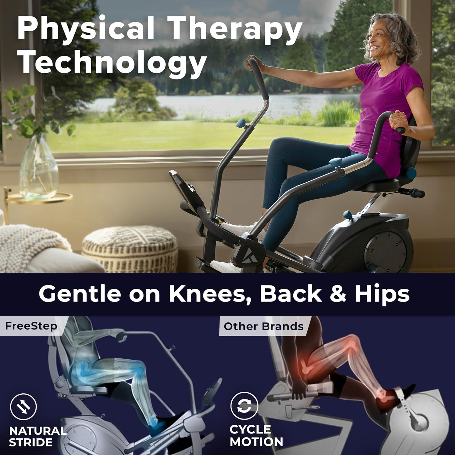 Teeter FreeStep Recumbent Cross Trainer Stepper, Zero-Impact Exercise Bike Alternative w/Patented Physical Therapy Stride, Up to 350lb, Free App w/Trainer Workouts - Image 2
