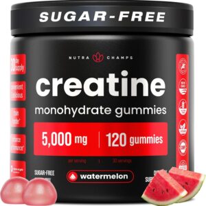 NutraChamps 120 Creatine Gummies for Men & Women – 5g Sugar Free Chewable Creatine Monohydrate Gummies – Supports Protein Synthesis, Muscle Recovery & Workout Performance