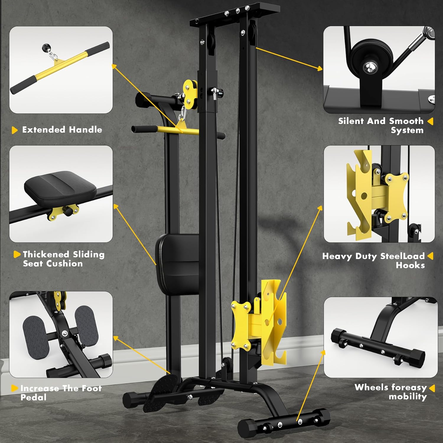 Multi-Functional Cable Station LAT Pull Down Machine Low Row Cable & Rowing Machine Workout Combo for Home Gym - Image 4