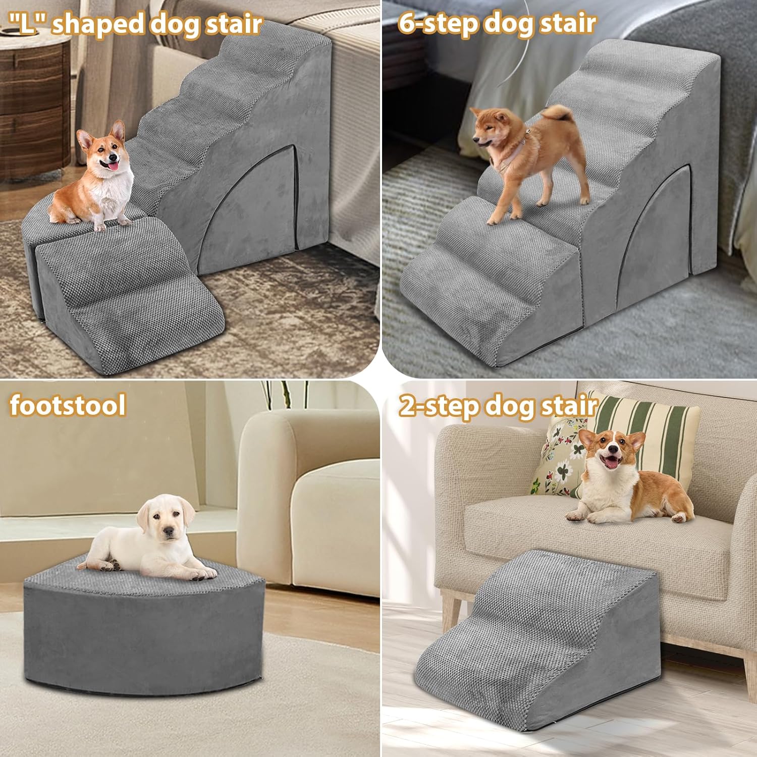Dog Stairs for High Beds up to 32" H, A.FATI 6 Step Pet Ramp with Machine Washable Cover, Non-Slip Dog Steps for Bed for Small/Medium/Old Dogs, 30D Foam Pet Stairs - Image 5