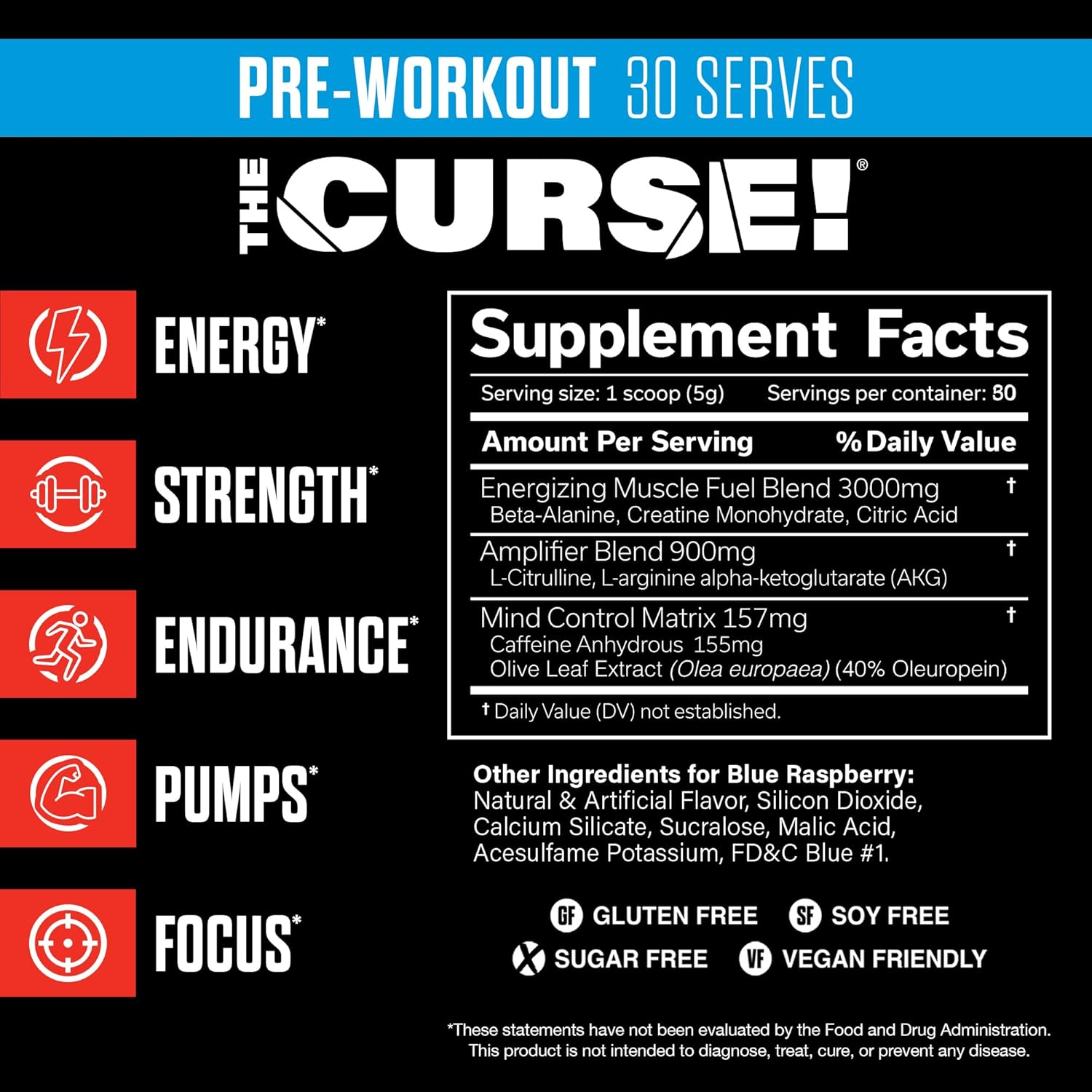 JNX SPORTS The Curse! Pre Workout Powder for Men & Women, Caffeine, Beta-Alanine, Creatine, L-Citrulline, 30 Servings, Blue Raspberry Flavor – Boost Energy, Strength & Focus - Image 2