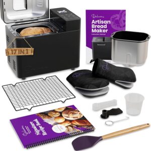 2LB Sourdough Bread Maker Machine for Home Bakery – 17 Program Gluten Free Bread Machine Maker with 15H Timer, 3 Loaf/Crust Sizes, Nut Dispenser – Aluminum Breadmaker Machines w/Recipe Book