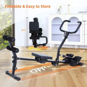 Sportneer Rower Machine for Home Foldable Hydraulic Rowing Machine with 12-Level Resistance – Multi Functional Row Machine Equipped with Caster and Backrest, 297lbs Maximum Load Rower Machines