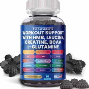 Sugar Free Workout Recovery Gummies with HMB, L-Leucine, Creatine Monohydrate Magnesium L-Glutamine Beta-Alanine BCAA Supplements for Men Women Pre Post Energy, Endurance & Muscle Repair