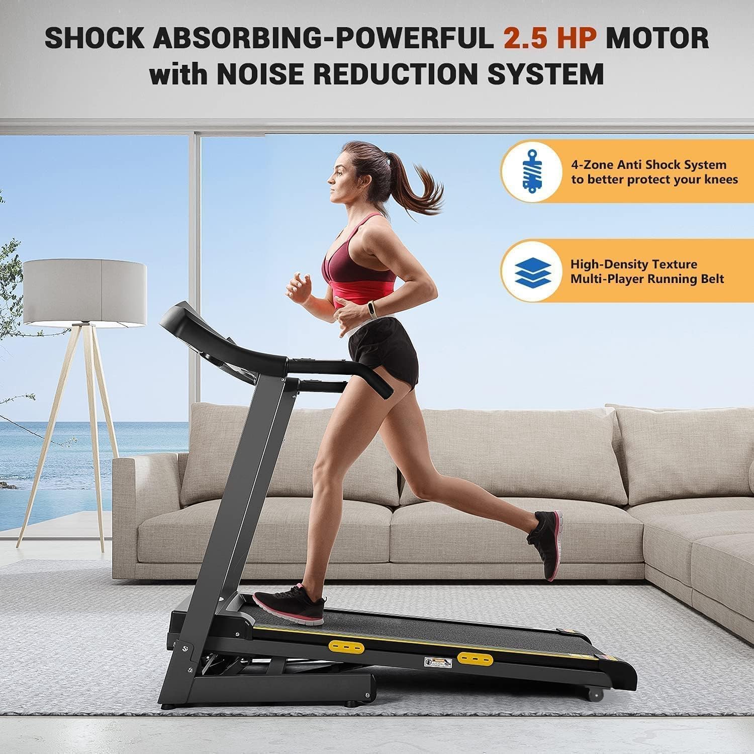 Treadmill with Auto Incline Foldable Treadmill 17'' Electric Treadmills 2.5 HP/8.5 MPH with 15 Training Programs 0-12% Auto Incline Large LCD Display Easy Assembly for Home Office Gym Use - Image 3